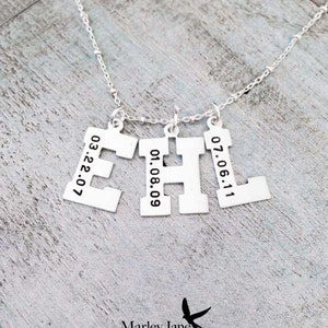 Sterling Silver Custom Initials Necklace Sterling Silver Letter Necklace Sterling SIlver Birthdate Necklace Children Mother Baby image 4