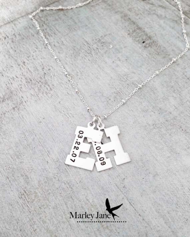 Sterling Silver Custom Initials Necklace Sterling Silver Letter Necklace Sterling SIlver Birthdate Necklace Children Mother Baby image 2