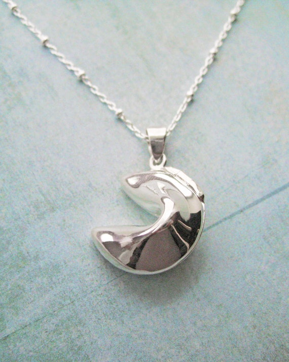 Sterling Silver Fortune Cookie Necklace Locket Secret Message Will