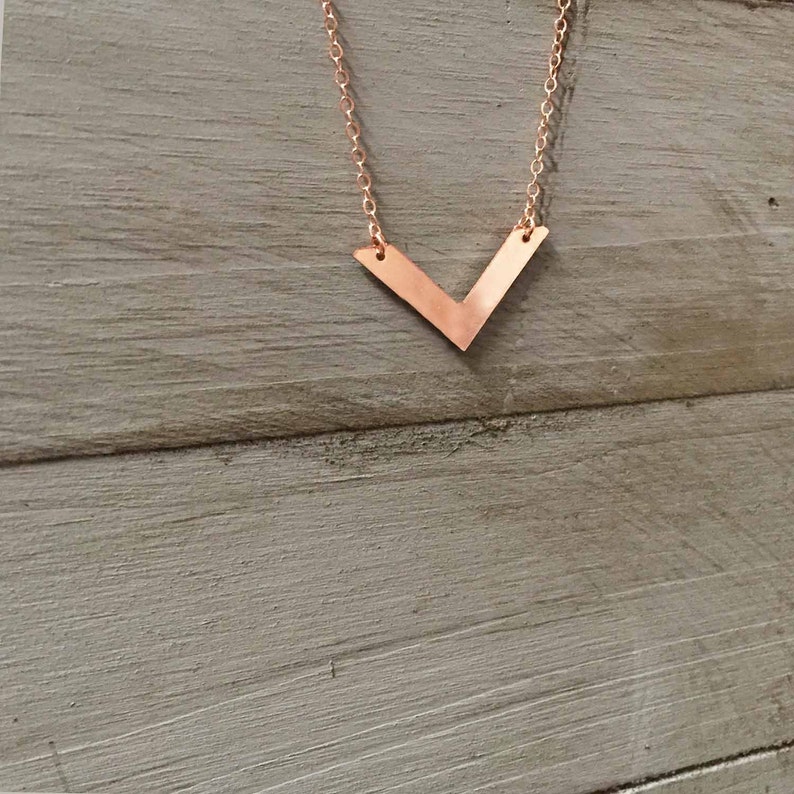 Rose Gold Chevron Mixed Metals Necklace Silver Rose Gold V Necklace image 4