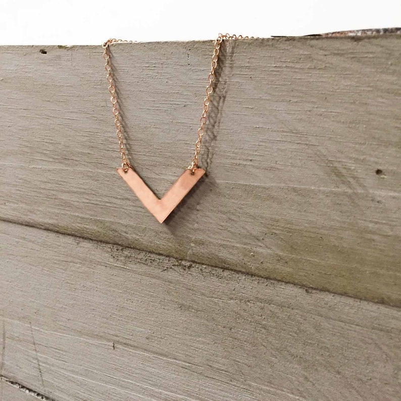 Rose Gold Chevron Mixed Metals Necklace Silver Rose Gold V Necklace image 1