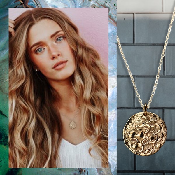 Gold Lion Coin Necklace Ancient Sterling Silver Coin Pendant Artisan
