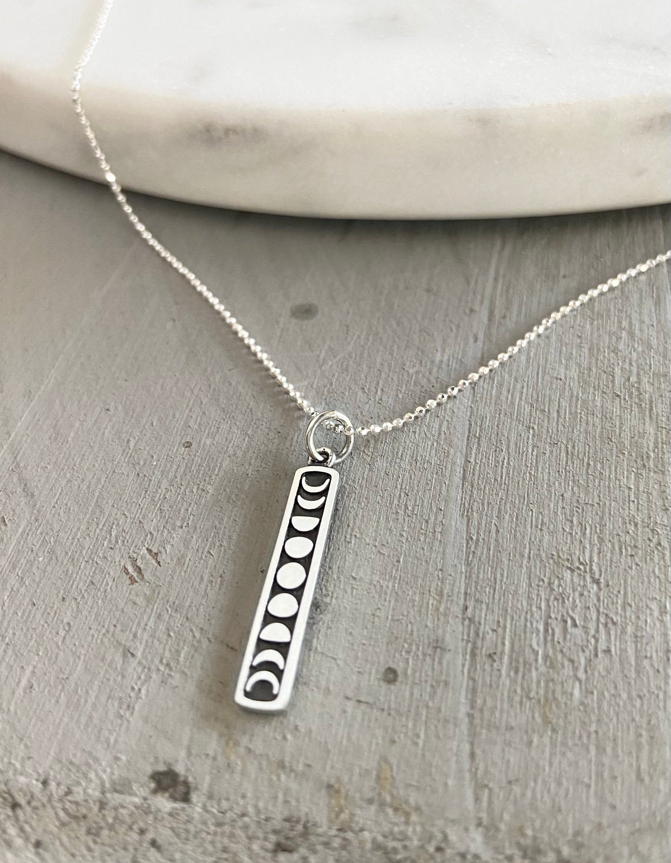 Sterling Silver Moon Phases Drop Bar Necklace SS0146N Etsy
