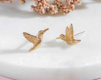 Gold and Sterling Silver Hummingbird Earrings