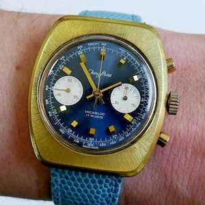 Jungfrau chronograph blue panda dial landeron 149
