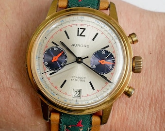Aurore chronograph panda dial valjoux 7734 watch
