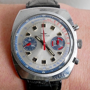 Dugena Chronograph Pulsations Pulsometer blue panda dial