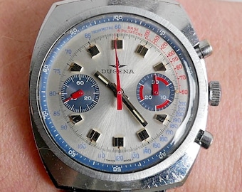 Dugena Chronograph Pulsations Pulsometer blue panda dial