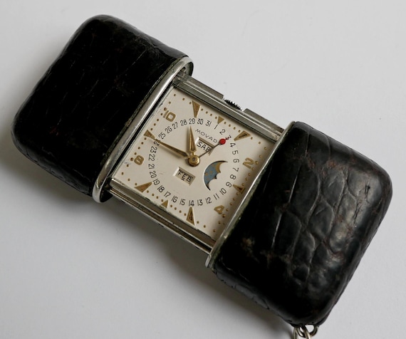 Movado ermeto moon phase Swiss calendar travel watch