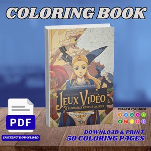 Color by Number Book: Retro Game, 50 Pages (PDF Digital Download)
