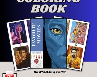 Libro da colorare con i numeri: Film preferiti, 40 pagine (download digitale in PDF)