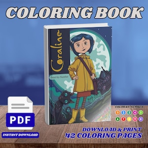 Può includere: Un libro da colorare con i numeri di Coraline che mostra un personaggio con un impermeabile giallo e un gatto nero. La copertina riporta il testo Coraline, Paint-by-Number e Color by Number con cerchi numerati da 1 a 0. Include 42 pagine.