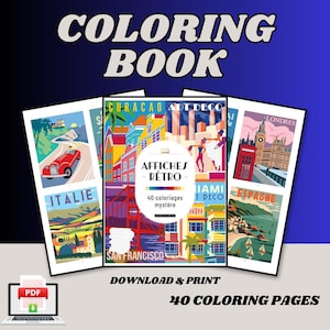 Color by Number Book: Retro Posters, 40 Pages (PDF Digital Download)