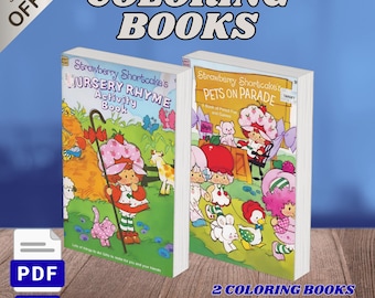 May include: Two Strawberry Shortcake activity books titled Nursery Rhyme Activity Book and Pets on Parade. The covers feature colorful illustrations of characters and animals in a garden setting. The text includes 2 Coloring Books 96 Pages.