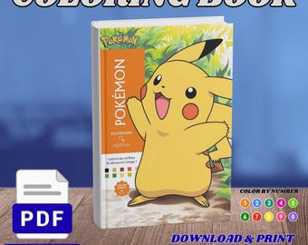May include: A Pokemon coloring book featuring Pikachu on the cover with the text POKEMON, COLORIAGES mysteres, and Colorie les chiffres et decouvre l'image. The cover includes a color by number guide with numbered circles from 1 to 0.