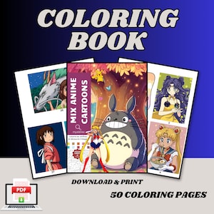 Livre couleur par numéro : mélange de dessins animés animés, 50 pages (téléchargement numérique PDF)