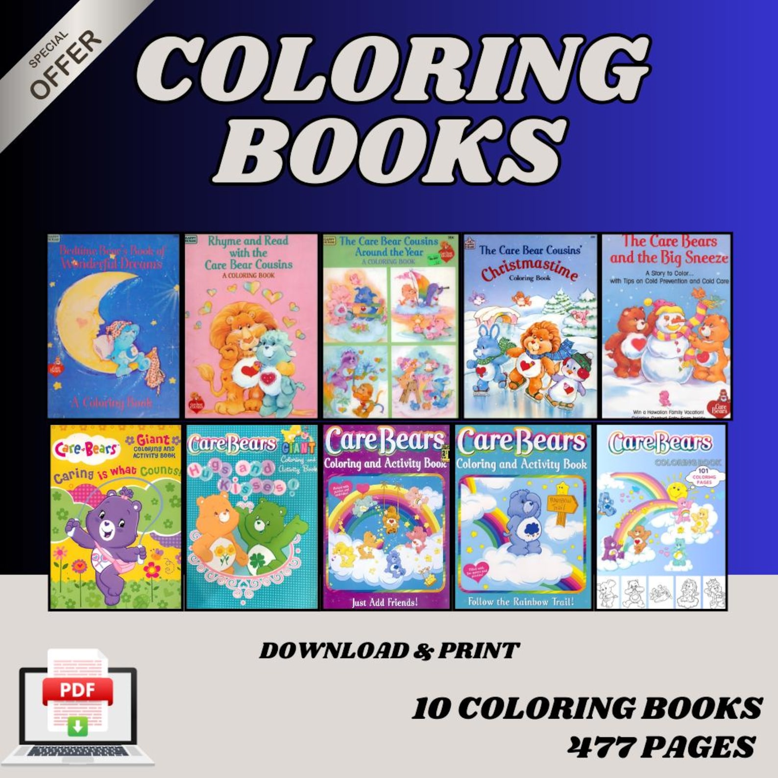 Vintage 80s Cartoon Coloring Books Set: 477 Pages (PDF Digital Download ...