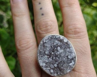 sterling silver DRUZY QUARTZ ring mystical magick faerie amulet