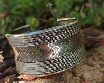 VINTAGE sterling silver bohemian gypsy wide heavy cuff bangle classic hippie boho