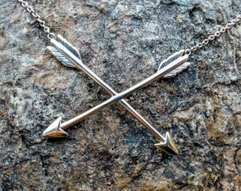 sterling silver CROSSED ARROWS necklace gypsy wanderer traveller archer