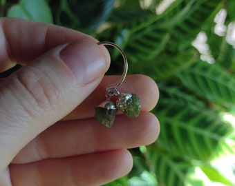 sterling silver bohemian raw luxe GREEN TOURMALINE earrings