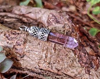 sterling silver AMETHYST crystal point pendant mystical magick fae art nouveau lavender