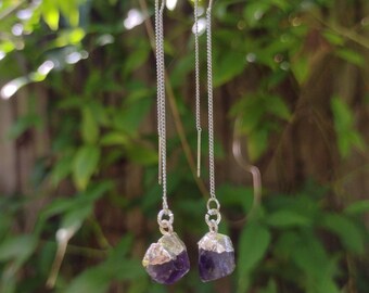 sterling silver RAW AMETHYST threader earrings witchy magick