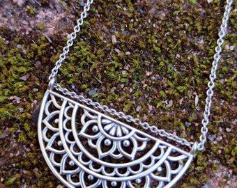 sterling silver bohemian mandala filigree necklace VINTAGE boho gypsy