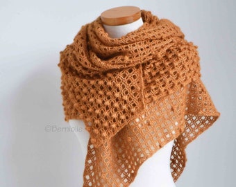 Crochet shawl pattern - CROSSROADS, lace crochet wrap, bobbles, textured scarf, bobble scarf, INSTANT DOWNLOAD, pdf