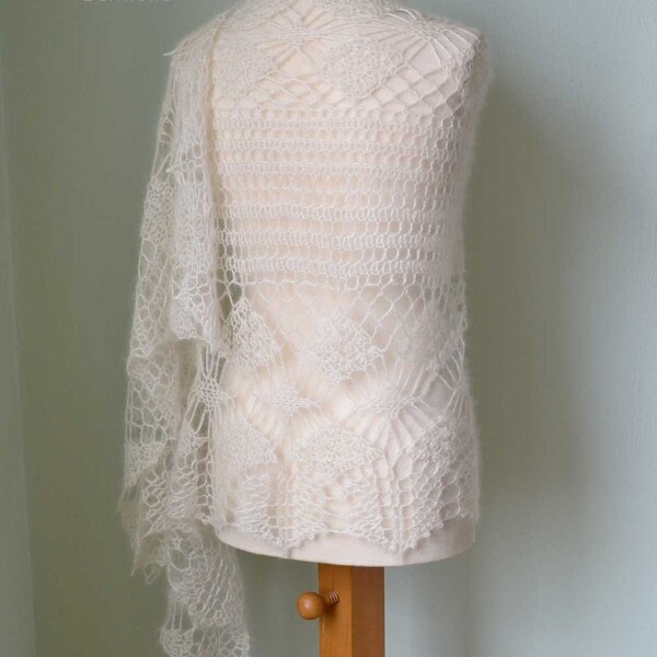 Crochet shawl pattern - LUNA, lace crochet wrap pattern, rectangle scarf, summer wrap, mohair shawl, INSTANT DOWNLOAD, pdf