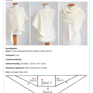 Crochet shawl pattern, BIBLIO, textured crochet wrap, scarf pattern, crescent shawl, lace pattern, crochet scarf, INSTANT DOWNLOAD, pdf image 3