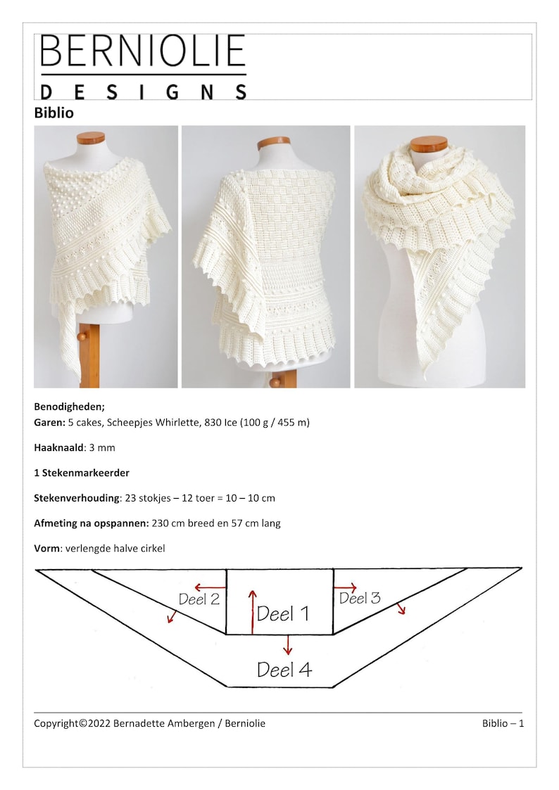 Crochet shawl pattern, BIBLIO, textured crochet wrap, scarf pattern, crescent shawl, lace pattern, crochet scarf, INSTANT DOWNLOAD, pdf image 3