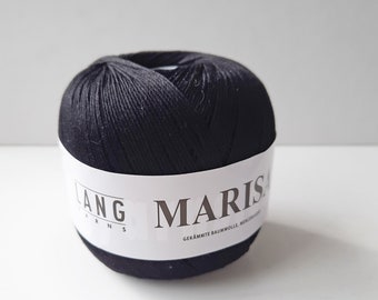 Crochet  yarn, black yarn, 100% cotton, crochet thread, Lang Yarns Marisa