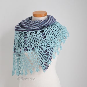 Knitted shawl pattern - PIMA,  knit wrap with crochet trim, border, triangle shawl, INSTANT DOWNLOAD, pdf