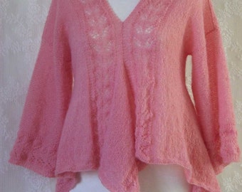 Pink mohair lace top, knitting pattern, PDF