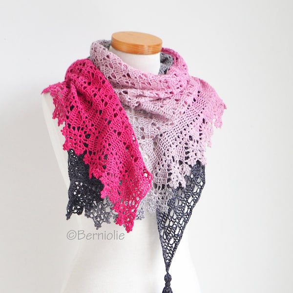 Crochet shawl pattern - NYOTA,  triangle wrap scarf, worked sideways, INSTANT DOWNLOAD, pdf