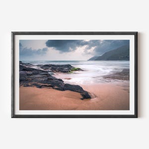 Coastal Landscape Wall Art - Long Exposure Beach and Ocean Rocks Photography, Tranquil Nature-Inspired Print for Modern Home Decor