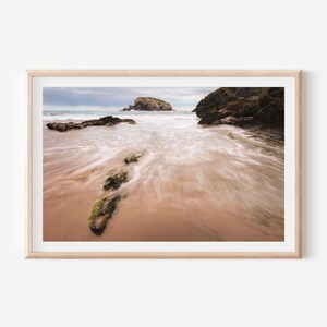 Coastal Beach Wall Art - Long Exposure Photography Print with Ocean Rocks, Serene Nature Decor for Modern Home, Peaceful Beach Art