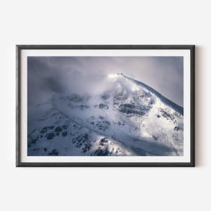 Snowy Mountain Wall Art - Minimalist Winter Landscape Photography Print for Modern Home Decor, Perfect for Nature Lovers and Elegant Spaces