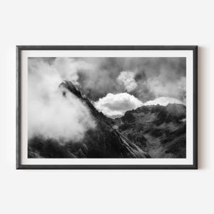 Cloudy Mountain Print - Black & White Mountain Photography Wall Art for Modern Home Decor, Perfect for Nature Lovers and Elegant Spaces