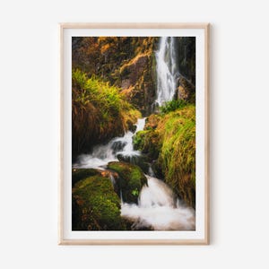 Luxury Waterfall Nature Wall Art - Serene Forest Fine Art Print, Lush Green Landscape Photography, Tranquil Home Decor, Zen Elegance