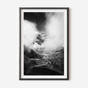 Black and White Nature Wall Decor - Minimalist Valley Landscape Photography Print for Modern Home Decor and Elegant Interior Design