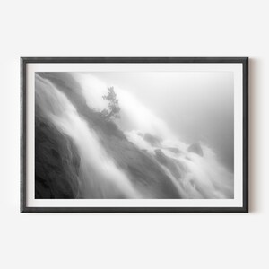 Black and White Waterfall Wall Art - Minimalist Nature Photography Print for Modern Home Decor, Elegant and Serene Landscape Wall Art
