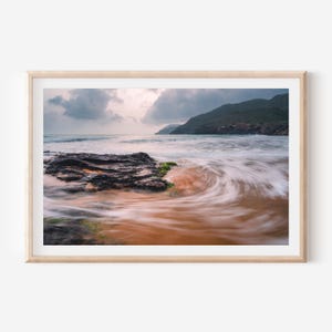 Beach Photography Wall Art - Tranquil Ocean Waves  Rocky Shore Print, Fine Art Coastal Decor, Serene Nature-Inspired Home and Office Art