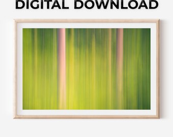 Digital nedladdning av abstrakt skogsfotografitryck – ICM Grön naturväggkonst Vertikal Minimalistisk Dekor | Utskrivbar A4 A3 A2 4x5 3x4