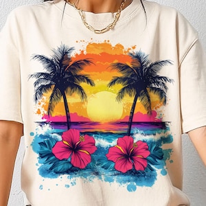 Summer Png, Beach Png, Palm Trees Png, Hibiscus Flowers Png, Beach Sunset Png, Sublimation Design, T-Shirt Design, Sweatshirt Png