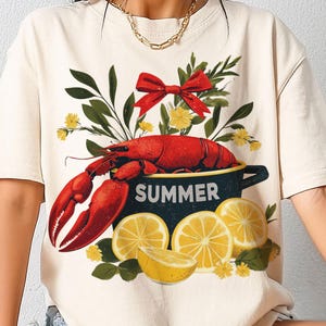 Lobster and Lemon Summer PNG, Beach Party Sublimation Design, Summer Tshirt Clipart, Coastal Cooking Printable, Seafood Shirt Art