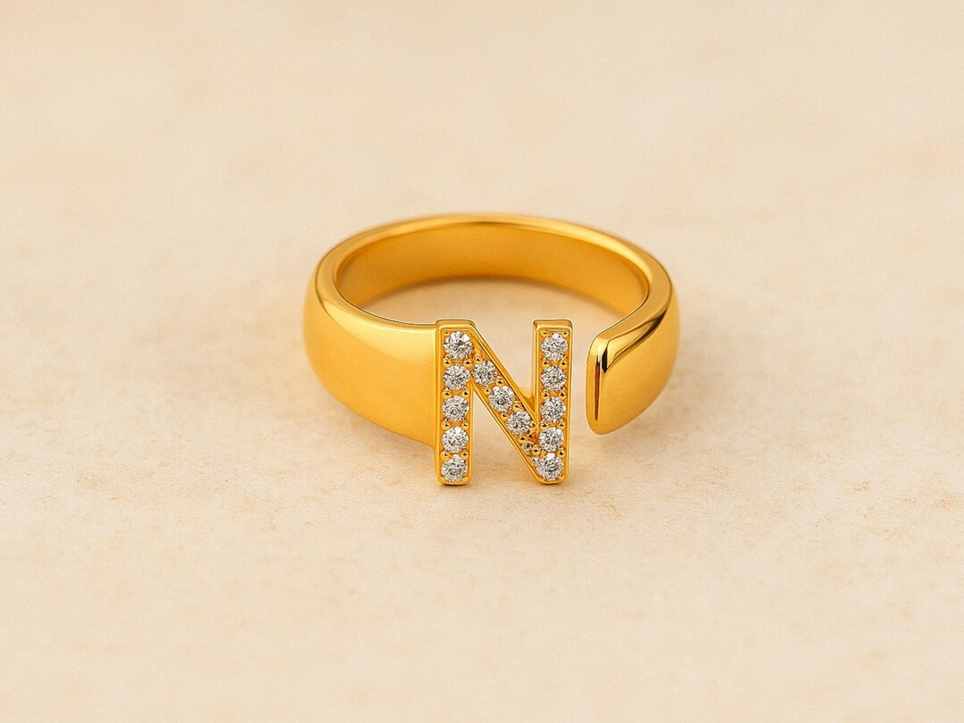 Haoze Gold Initial Rings For Girls Women Dainty Gold Plated Adjustable Letter Rings For Teen Girls Stackable Alphabet Rings Birthday Gift For Girls Over 12 Years Old(A Gold