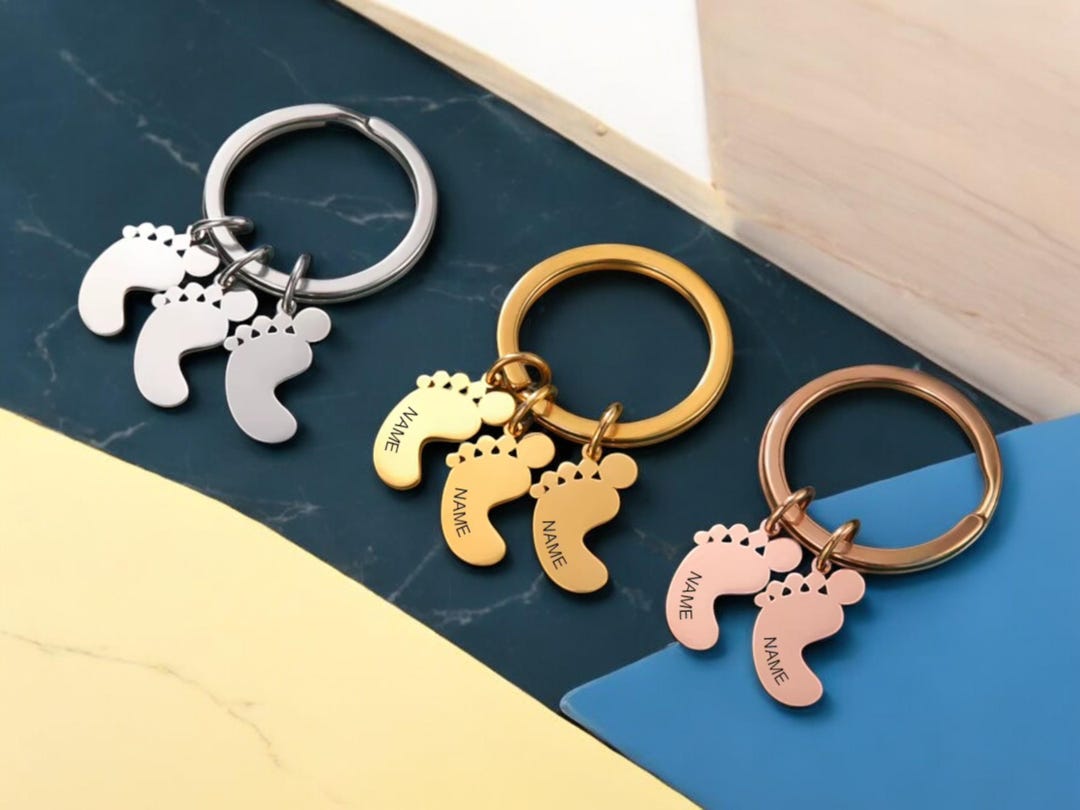 Personalized Baby Foot Keychain - Custom Name Key Chain for Dad, Mom ...