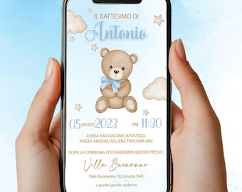 Digitale Einladung Taufe Teddybär - Baby - Whatsapp/Digital Invitation